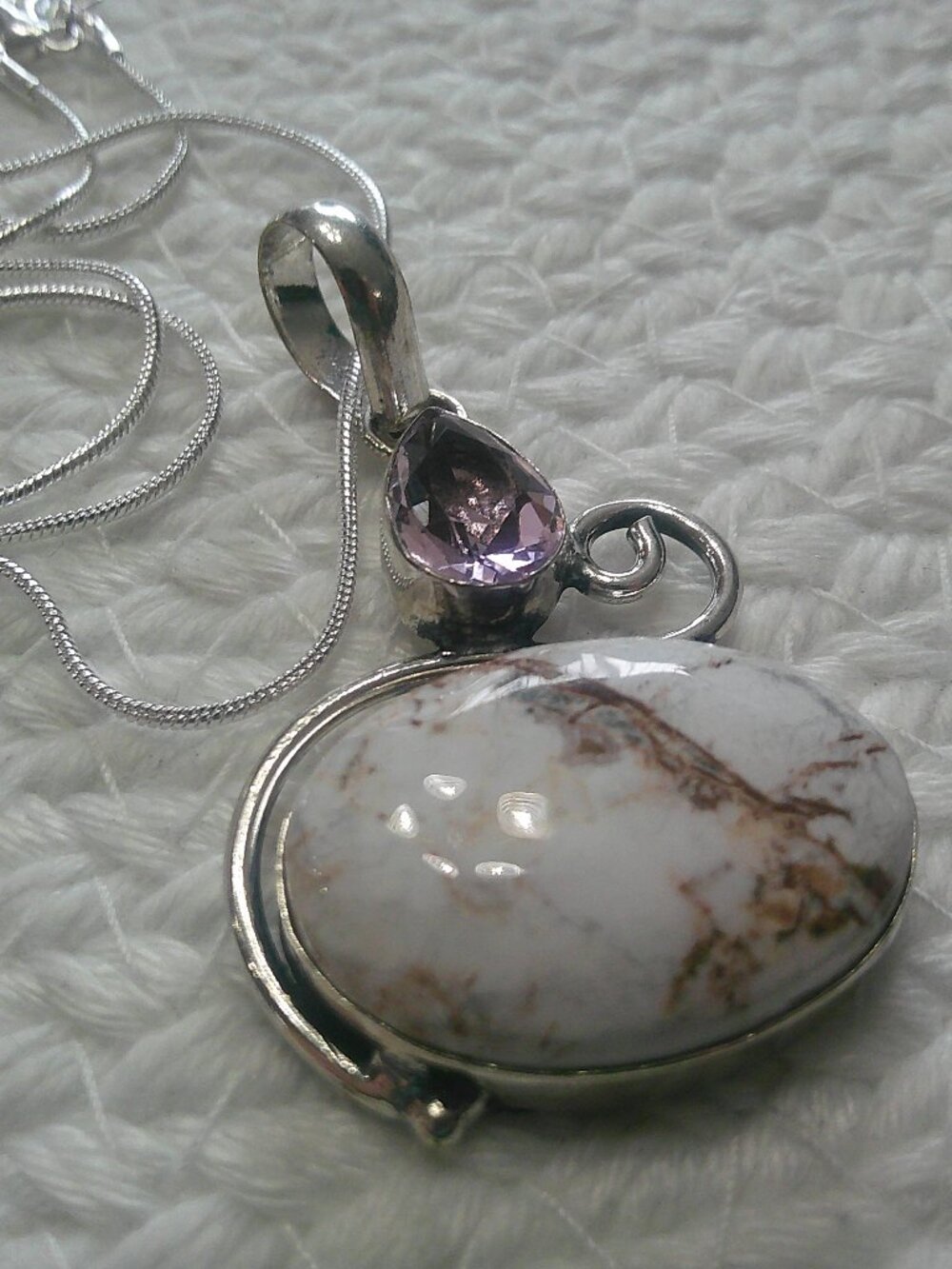 Beautiful WILD HORSE JASPER & PINK TOPAZ Handmade Sterling 925 Pendant/Chain